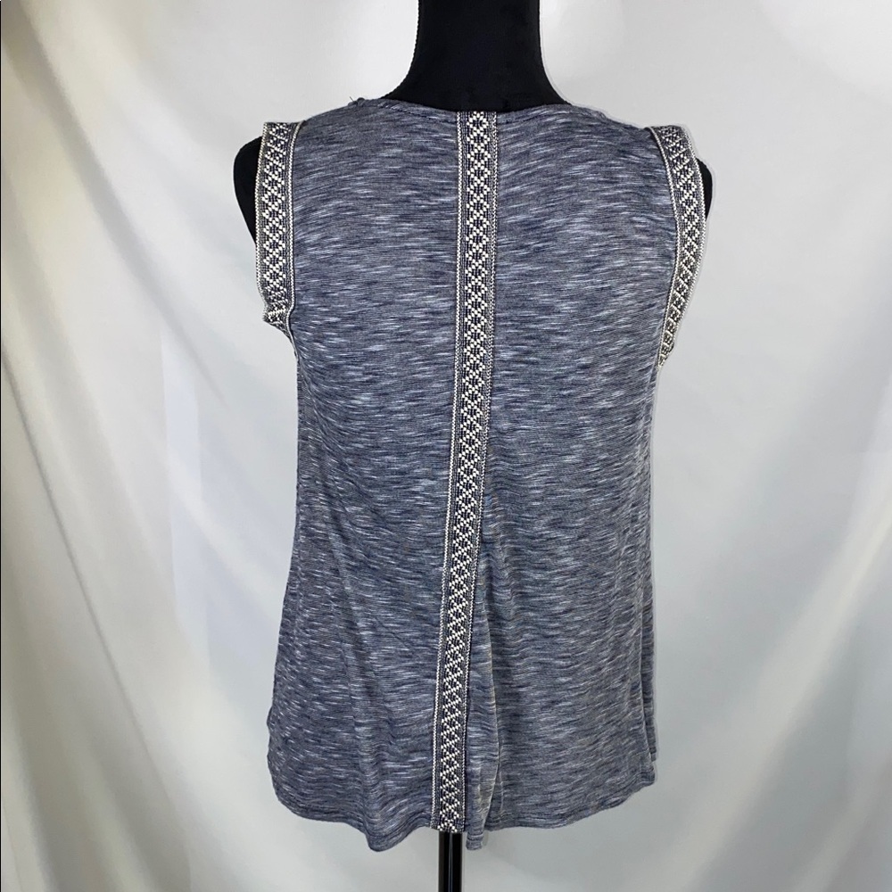 W5 Concepts Anthropologie Blue Gray Marled Knit Tank Top Embroidered Trim M - Picture 5 of 9